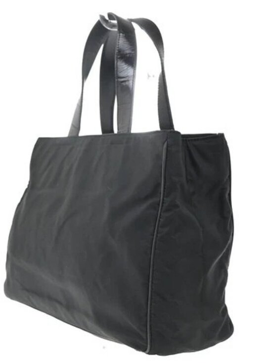 PRADA Logo Tessuto Shoulder Tote Hand Bag Nylon Leather Black 